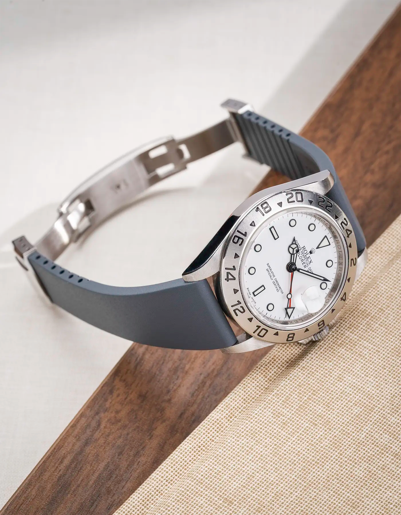 Grey CTS FKM Rubber Strap 19-22mm showing clasp open