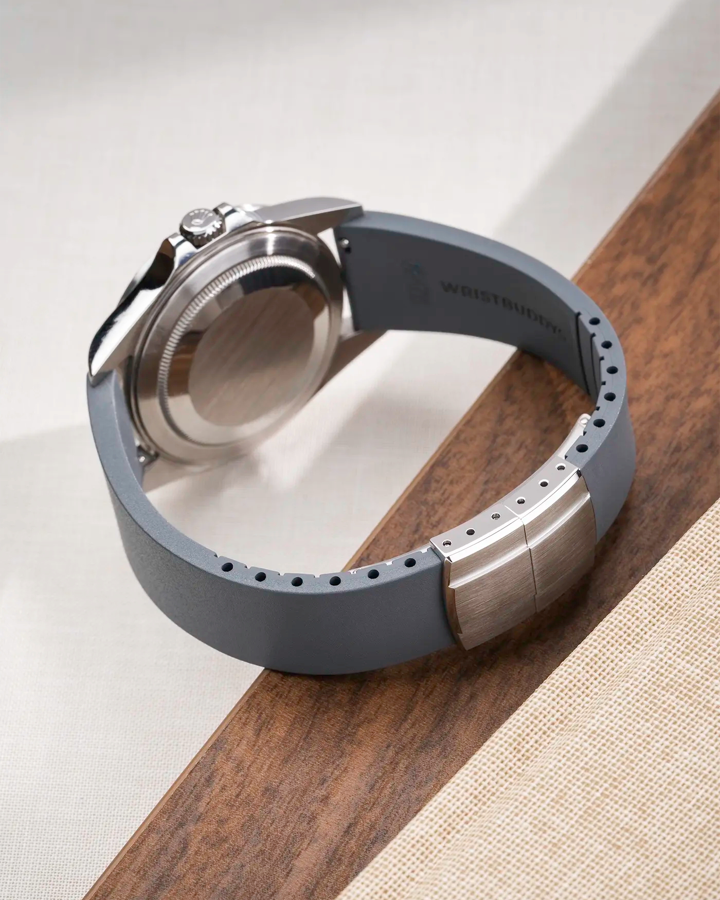 Back of Grey CTS FKM Rubber Strap 19-22mm showing closed clasp