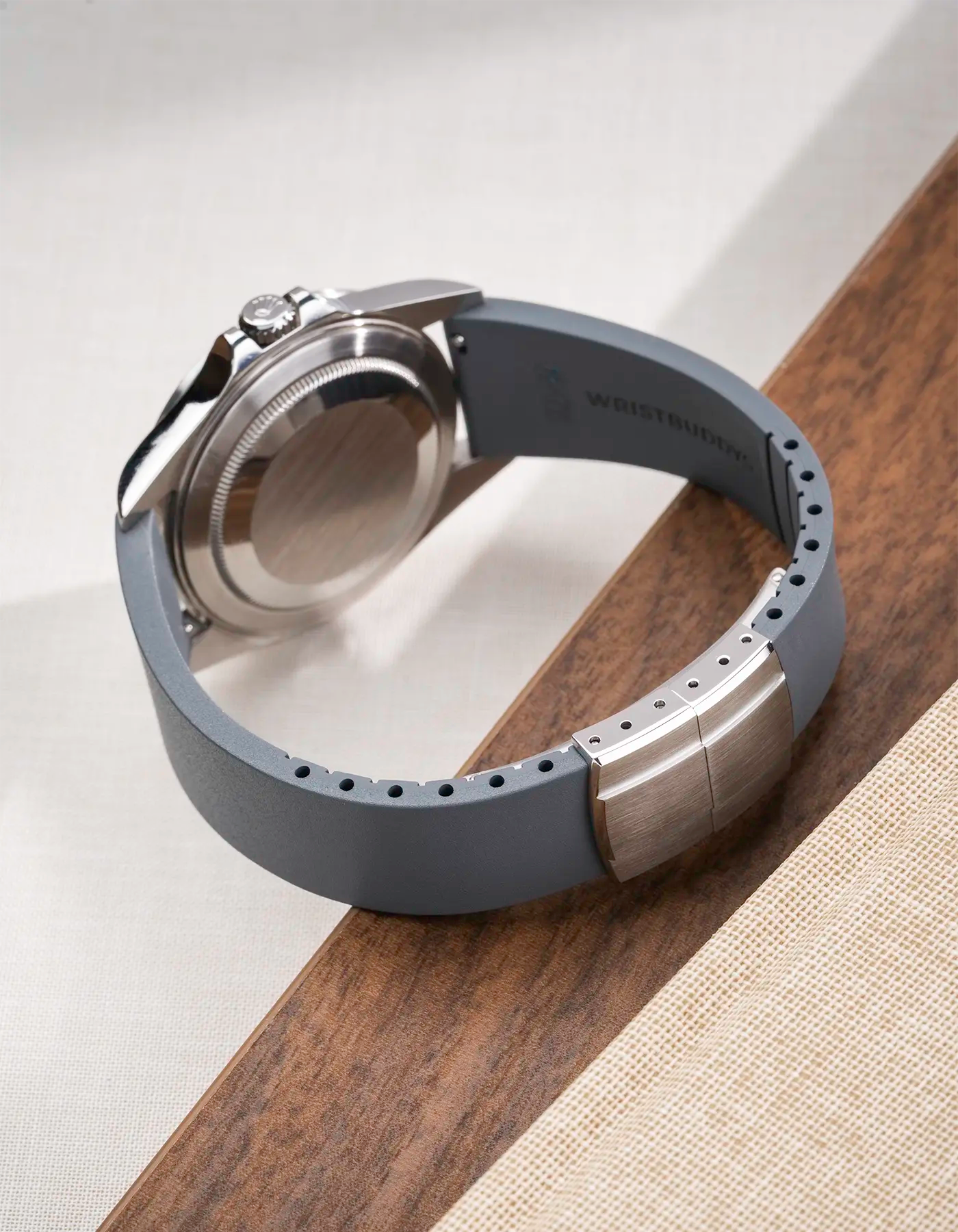 Back of Grey CTS FKM Rubber Strap 19-22mm showing closed clasp