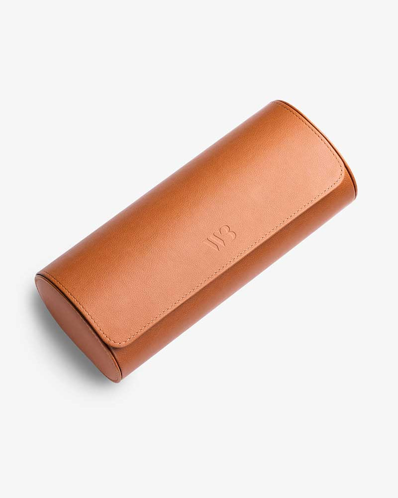 3 Slot Watch Roll in Brown made from premium calfskin, showcasing its sleek and timeless design