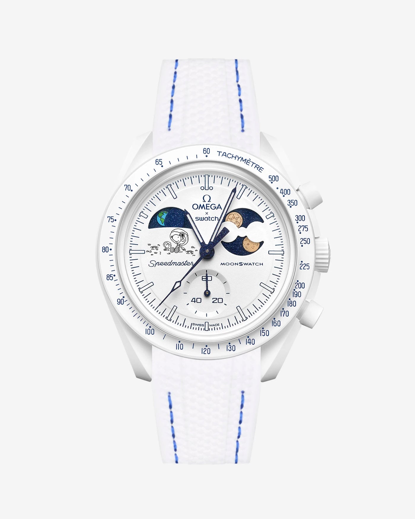 White and Blue rubber strap on Moonswatch Moonshine Gold Cold Moon