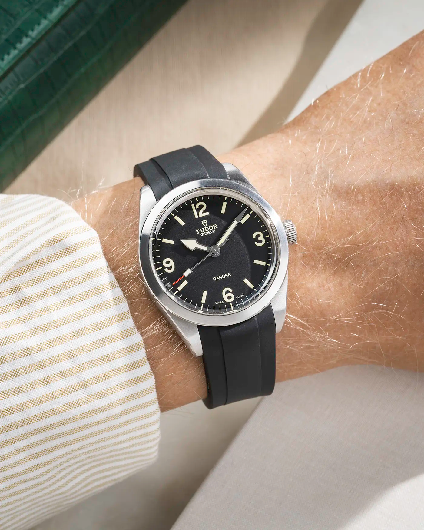 Black Rubber Strap for Tudor Ranger 39mm - wrist shot