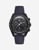 Black embossed alligator leather strap on Omega X Swatch MoonSwatch Mission to the Moonphase New Moon Watch