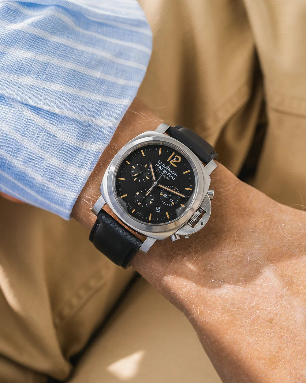 Black Calfskin Leather Strap for Panerai wrist shot
