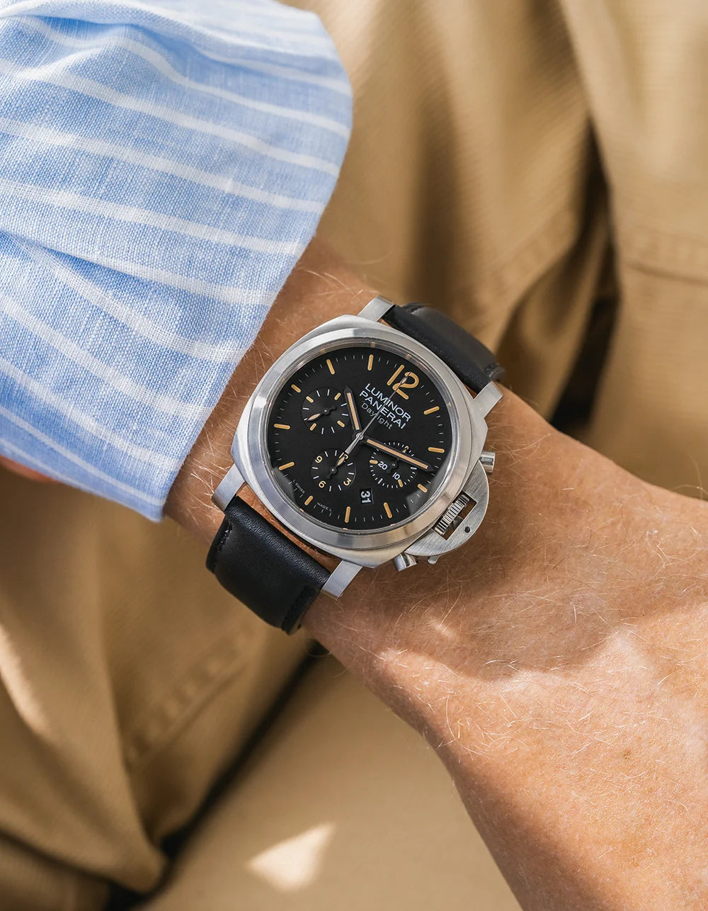Black Calfskin Leather Strap for Panerai wrist shot