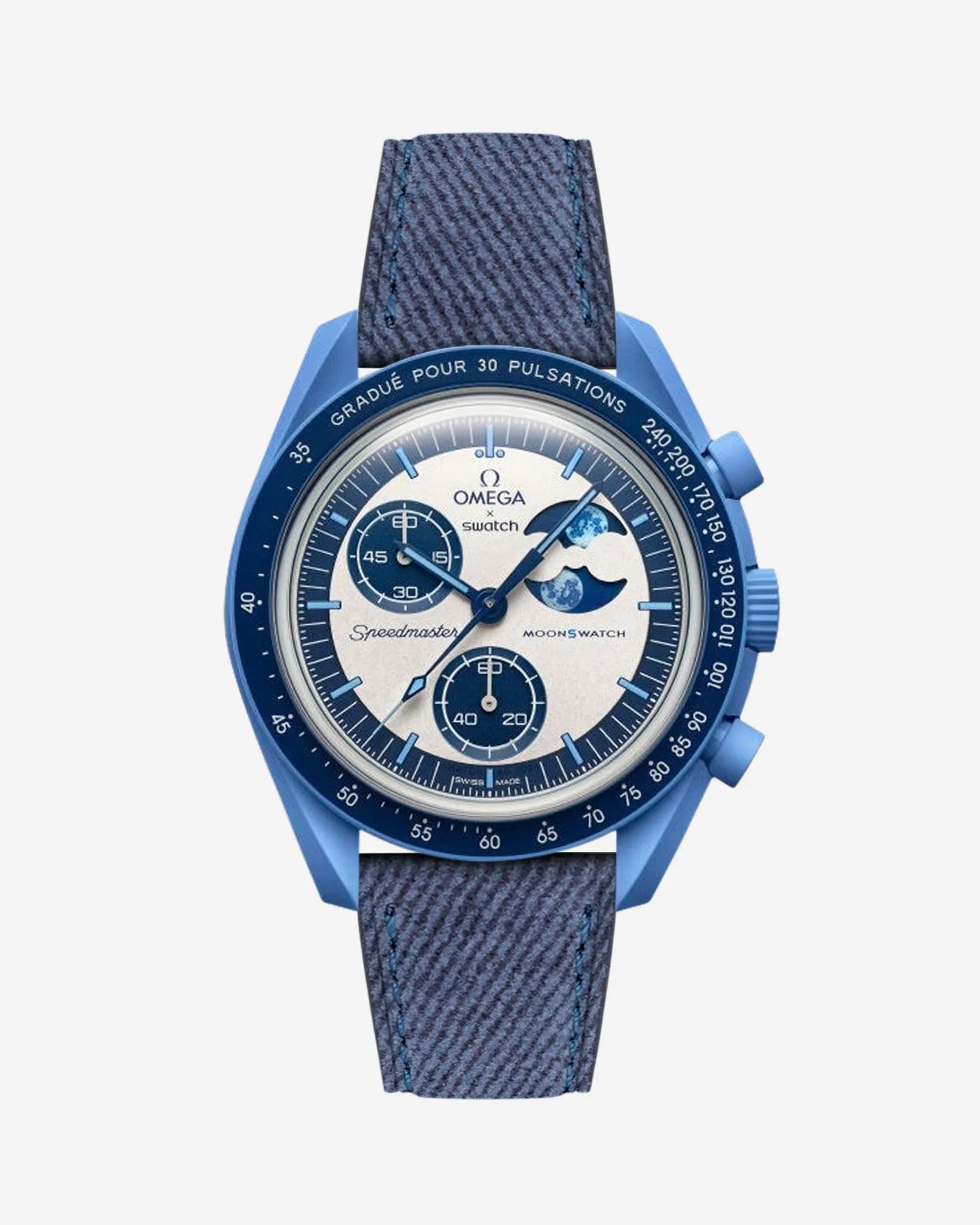 Blue Denim leather strap mounted on Omega x Swatch MoonSwatch Mission to the Super Blue Moonphase – product image