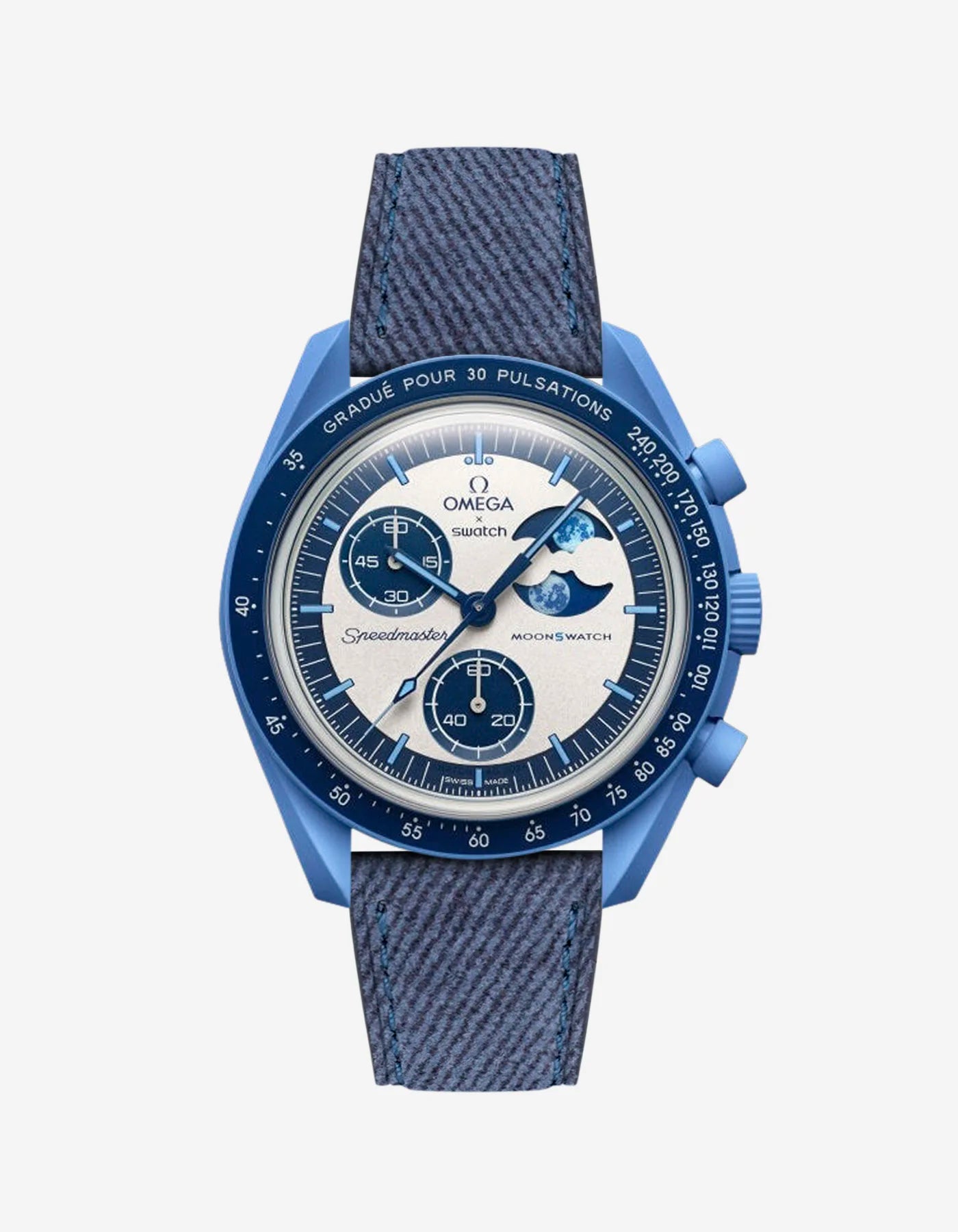 Blue Denim leather strap mounted on Omega x Swatch MoonSwatch Mission to the Super Blue Moonphase – product image