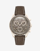 Brown Denim leather strap mounted on Omega x Swatch MoonSwatch Mission on Earth Desert – product image