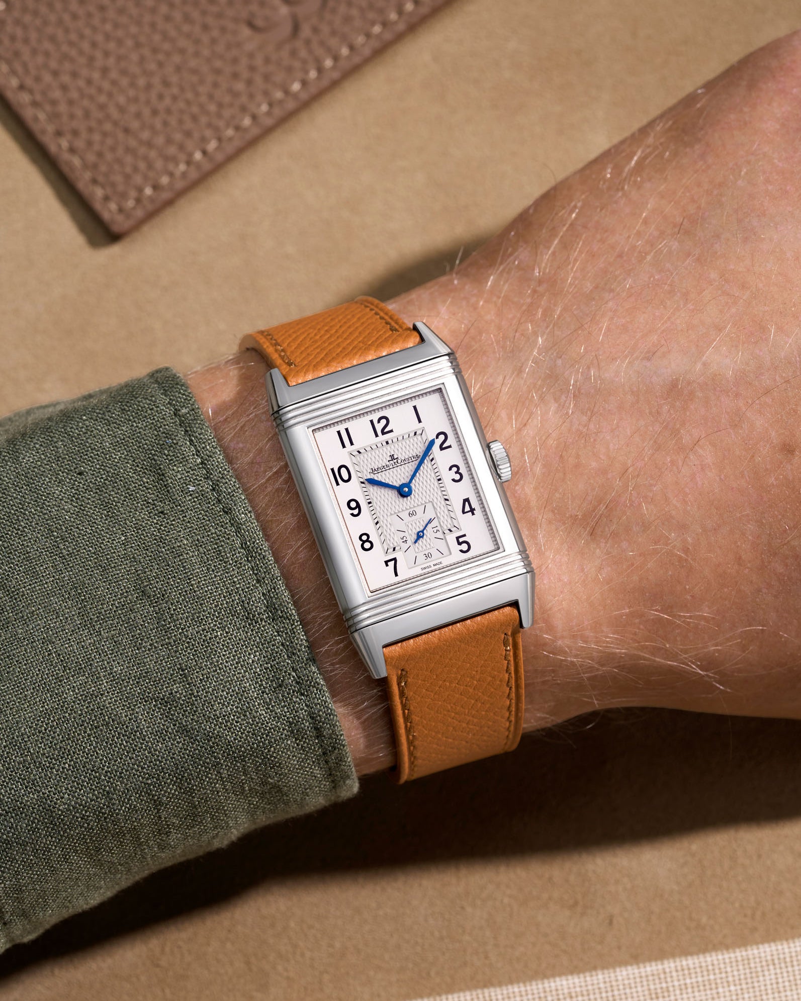 Brown Epsom Leather Strap 17mm - 21mm Wrist Shot With JLC - Wristbuddys