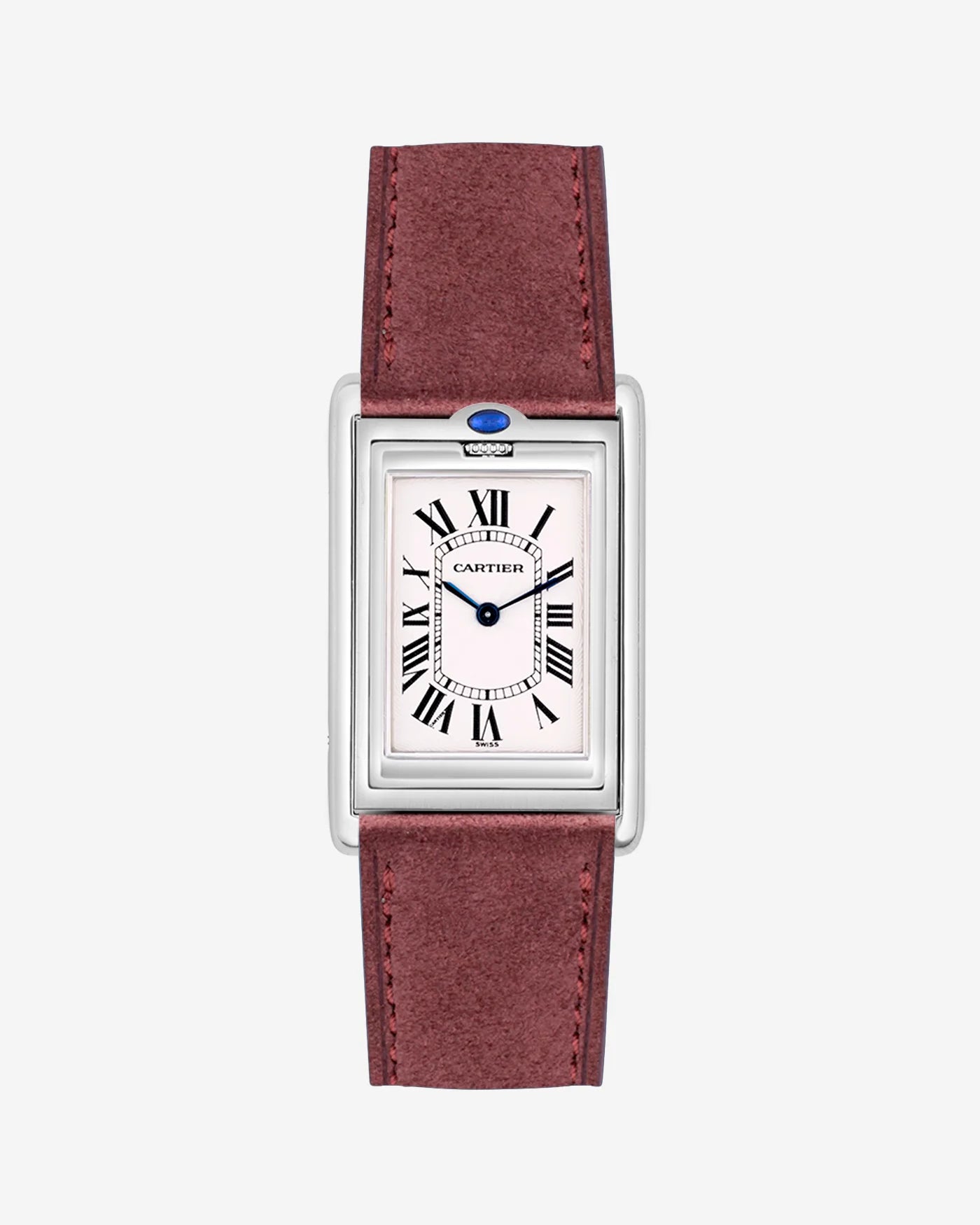 Cartier Tank Basculante with Burgundy suede strap mounted