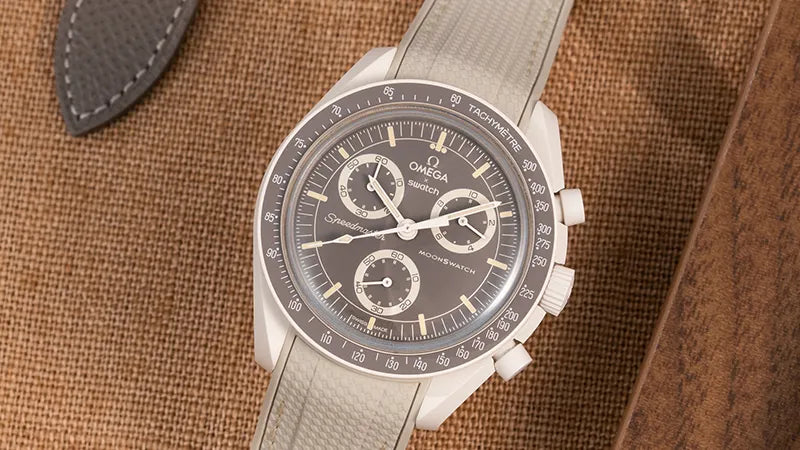 Omega x Swatch MoonSwatch Mission On Earth - Desert featuring a beige-colored premium strap, perfectly blending style and functionality for the ultimate watch upgrade.