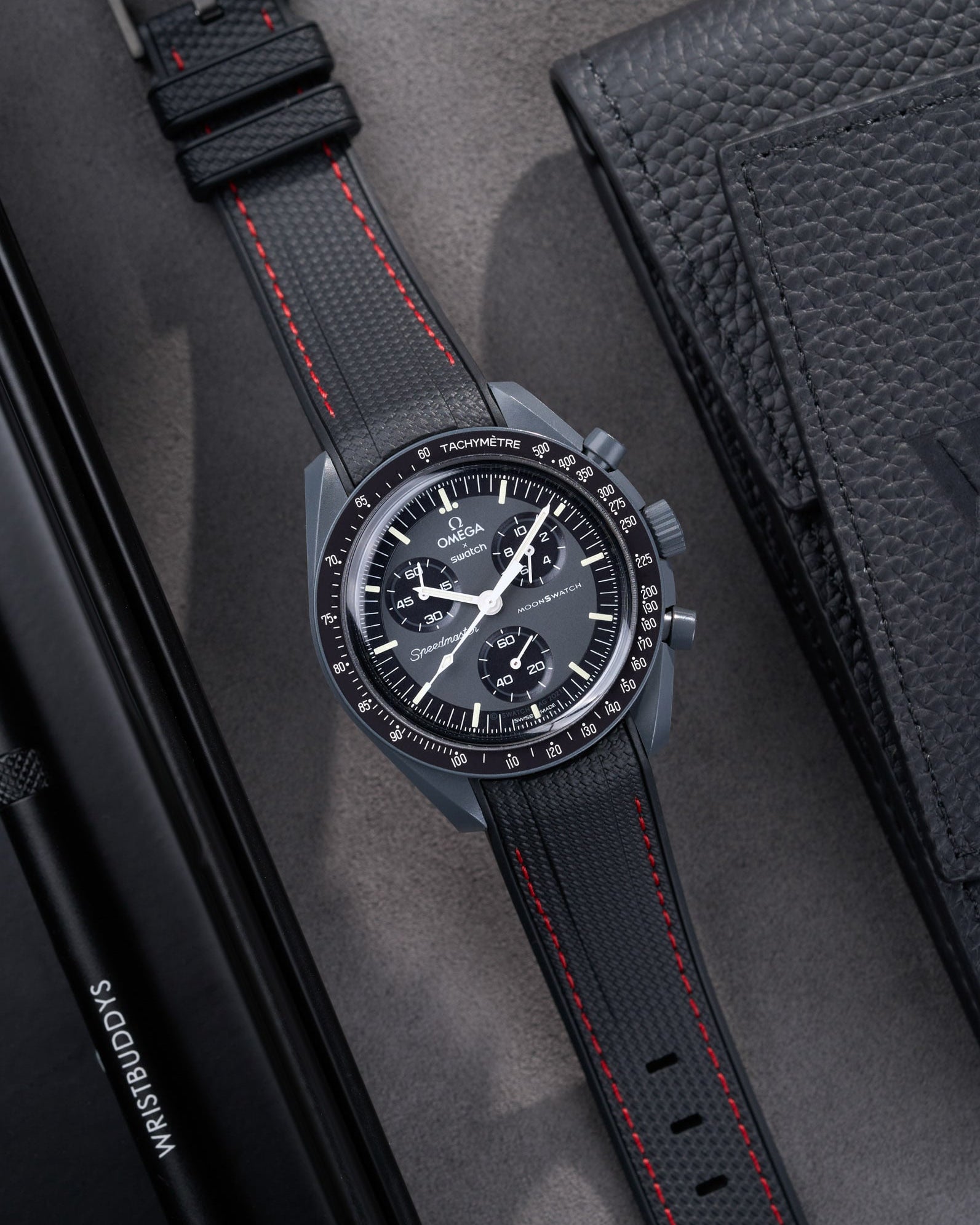 Omega X Swatch MoonSwatch Mission to Jupiter Moonwatch Speedmaster Professional Wristbuddys Wristbuddy Klockarmband klockband rubberstrap rubber strap straps for Mission to Mercury, mission to moon, moonswatches best rubber intergrated mission to moon mercury intergrated uhrenband bracelet Urrem bracelet de montre cinturino per orologio cinturino dell'orologio horlogeband correa de reloj Uhrenarmband Uhrarmband black schwartz svart negro