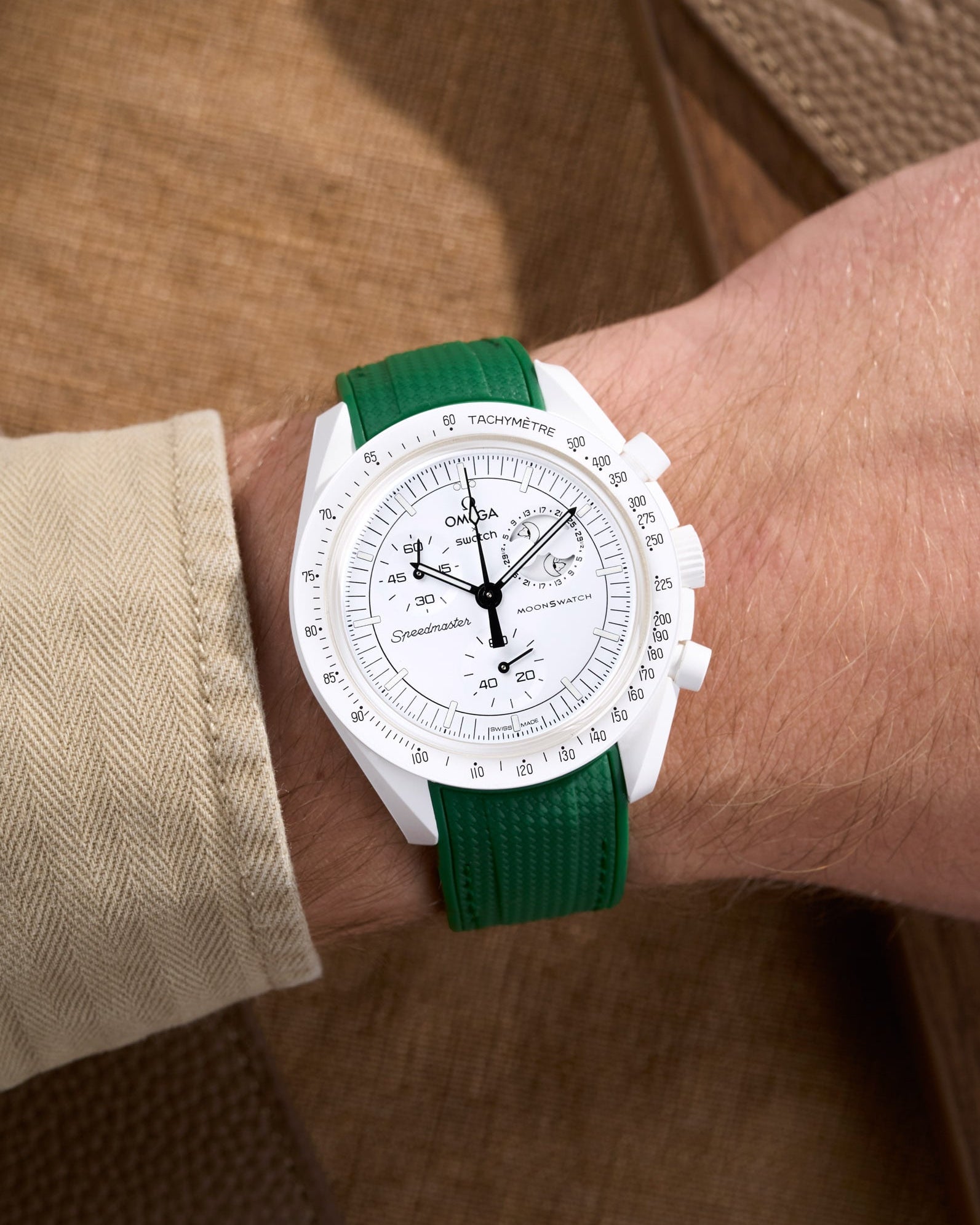 Omega X Swatch MoonSwatch Mission to Jupiter Moonwatch Speedmaster Professional Wristbuddys Wristbuddy Klockarmband klockband rubberstrap rubber strap straps for Mission to Mercury, mission to moon, moonswatches best rubber intergrated mission to moon mercury intergrated uhrenband bracelet Urrem bracelet de montre cinturino per orologio cinturino dell'orologio horlogeband correa de reloj Uhrenarmband Uhrarmband Green grön grun