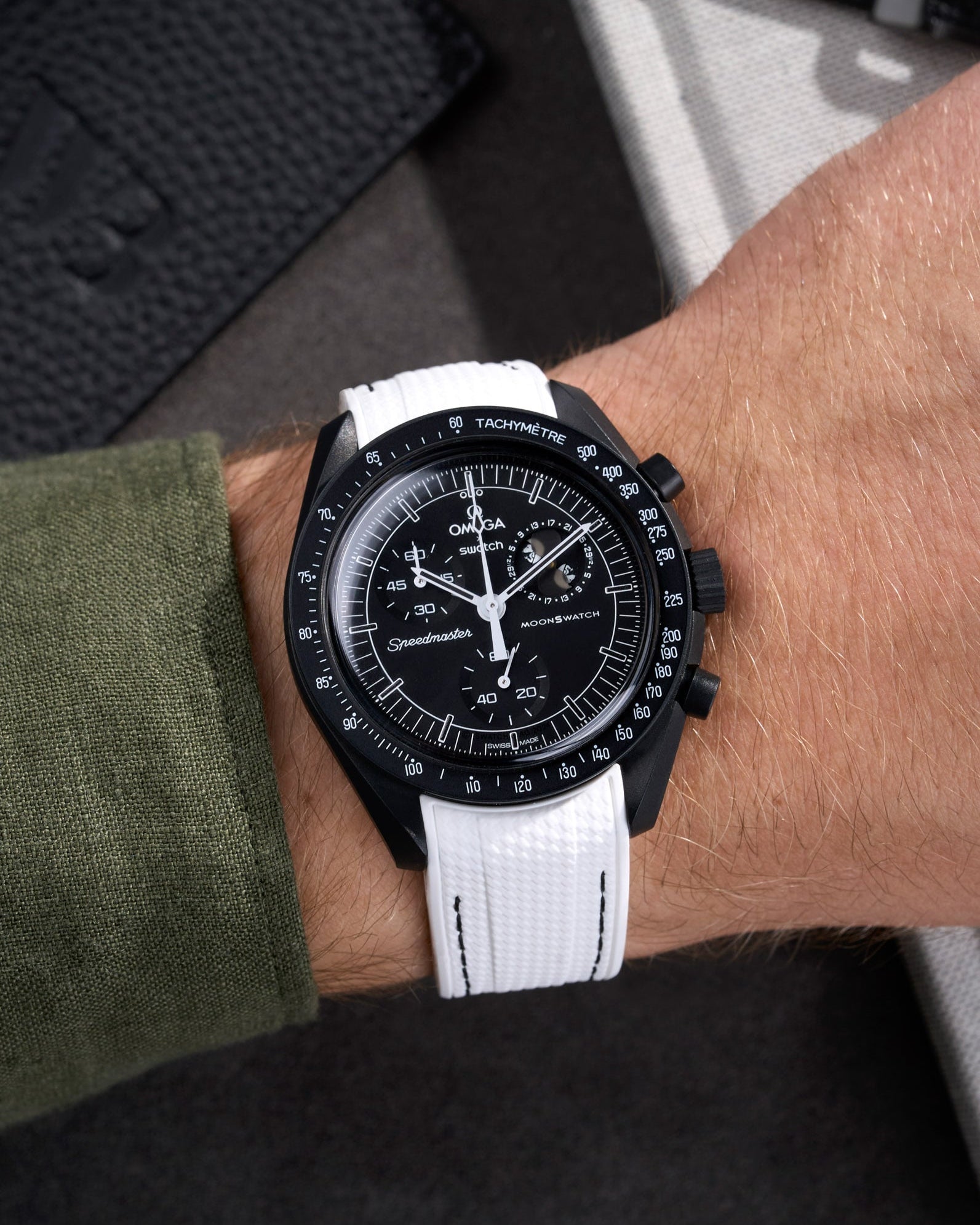 Omega X Swatch MoonSwatch Mission to Jupiter Moonwatch Speedmaster Professional Wristbuddys Wristbuddy Klockarmband klockband rubberstrap rubber strap straps for Mission to Mercury, mission to moon, moonswatches best rubber intergrated mission to moon mercury intergrated uhrenband bracelet Urrem bracelet de montre cinturino per orologio cinturino dell'orologio horlogeband correa de reloj Uhrenarmband Uhrarmband black schwartz svart negro