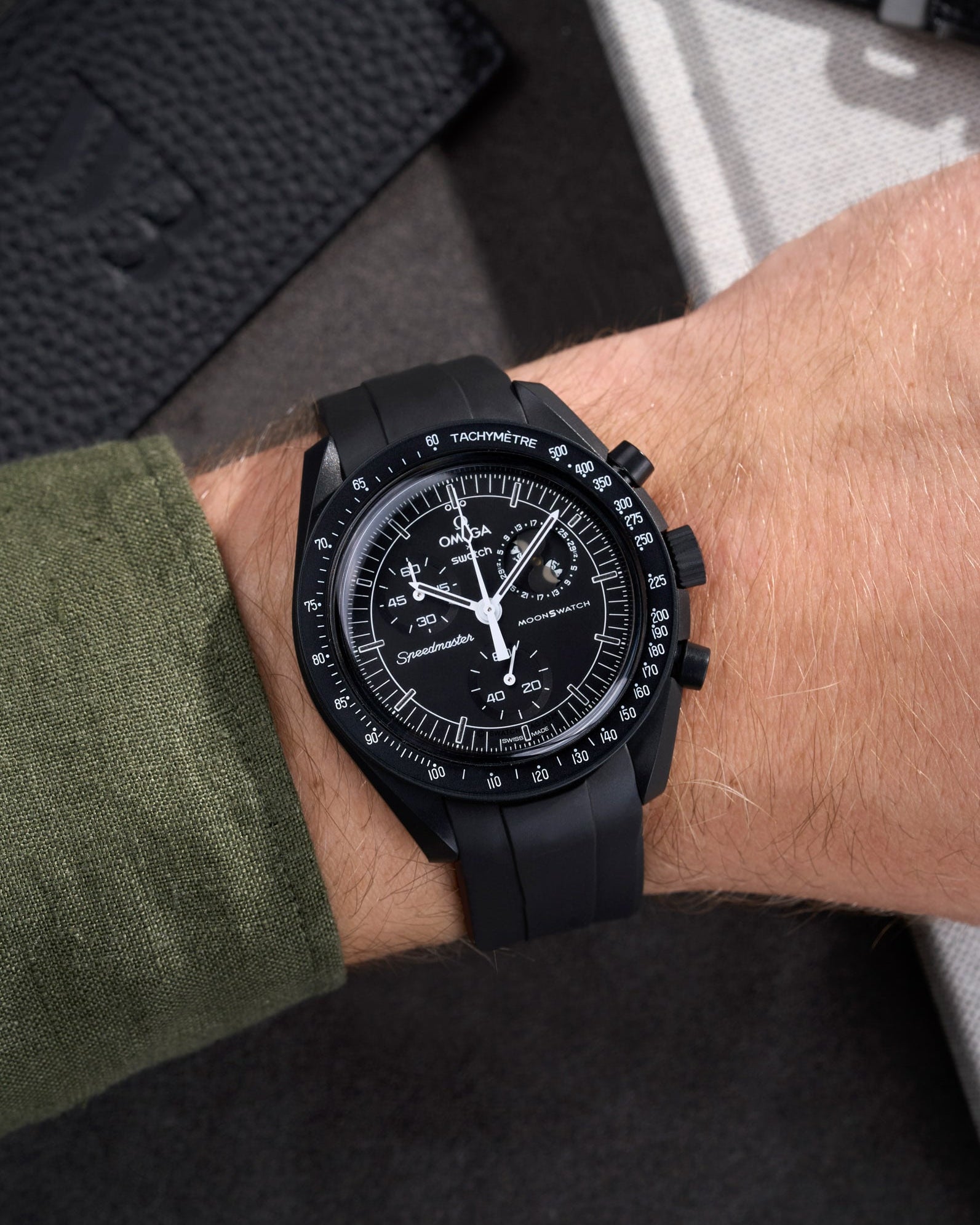 Omega X Swatch MoonSwatch Mission to Jupiter Moonwatch Speedmaster Professional Wristbuddys Wristbuddy Klockarmband klockband rubberstrap rubber strap horus black svart black buckle clasp integrated