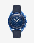 Dark Blue Denim leather strap mounted on Omega x Swatch MoonSwatch Mission to Neptune – product image