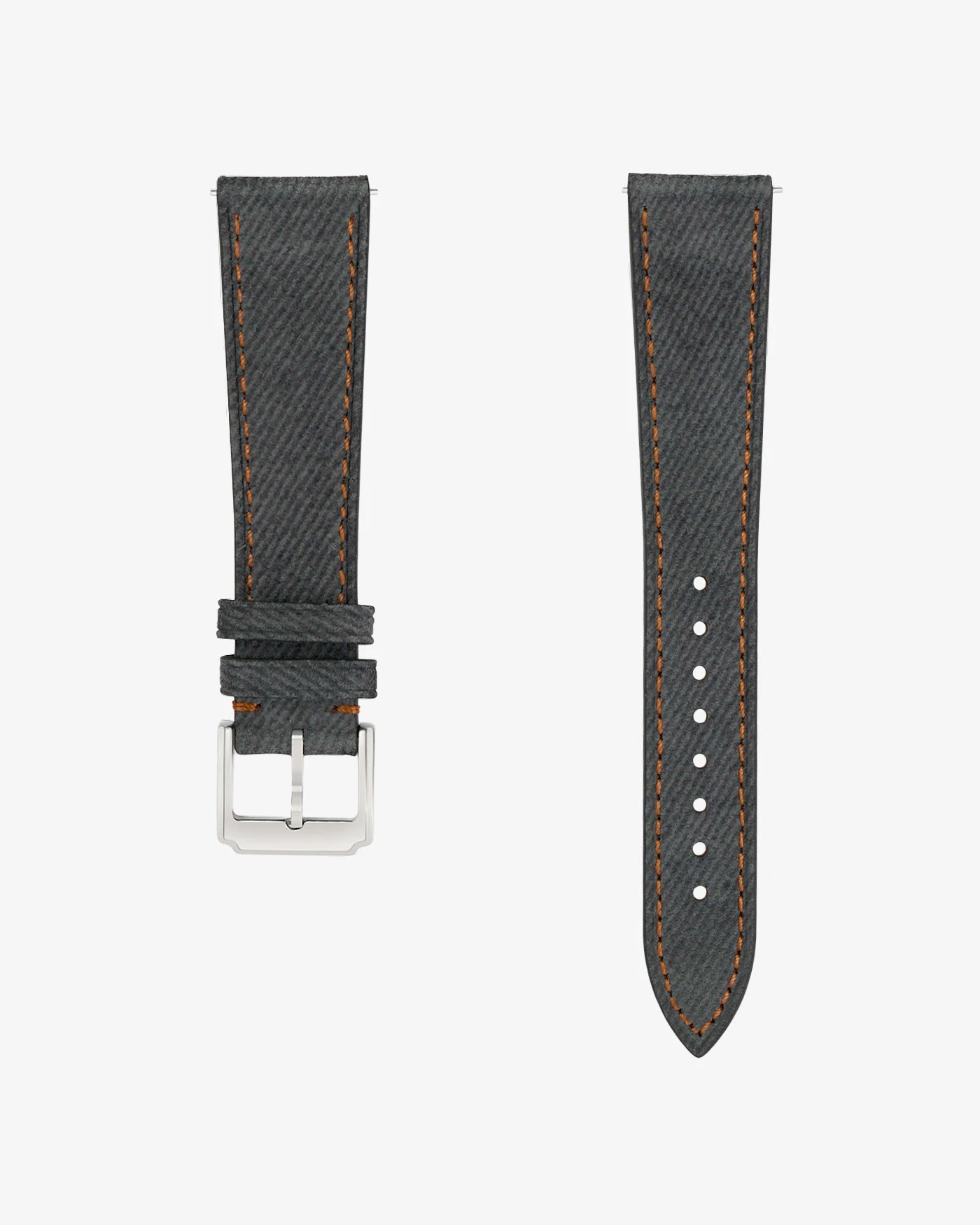 Dark grey with orange stitch – denim strap range overview