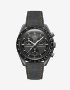 Dark Grey Denim strap with orange stitching mounted on Omega x Swatch MoonSwatch Mission to Mercury – product image