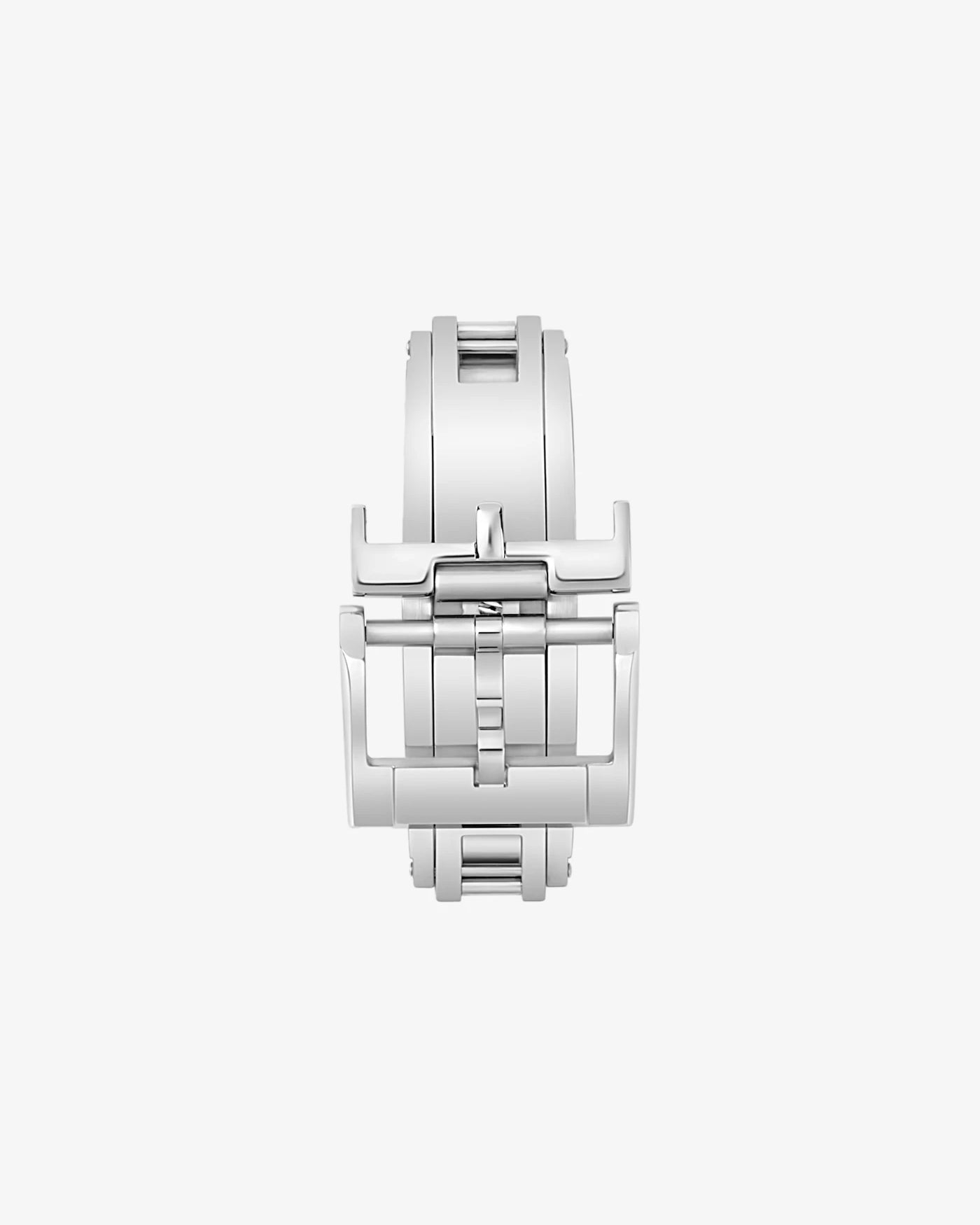 Front view of deployant clasp in stainless steel for leather straps – closed position