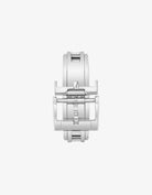 Front view of deployant clasp in stainless steel for leather straps – closed position
