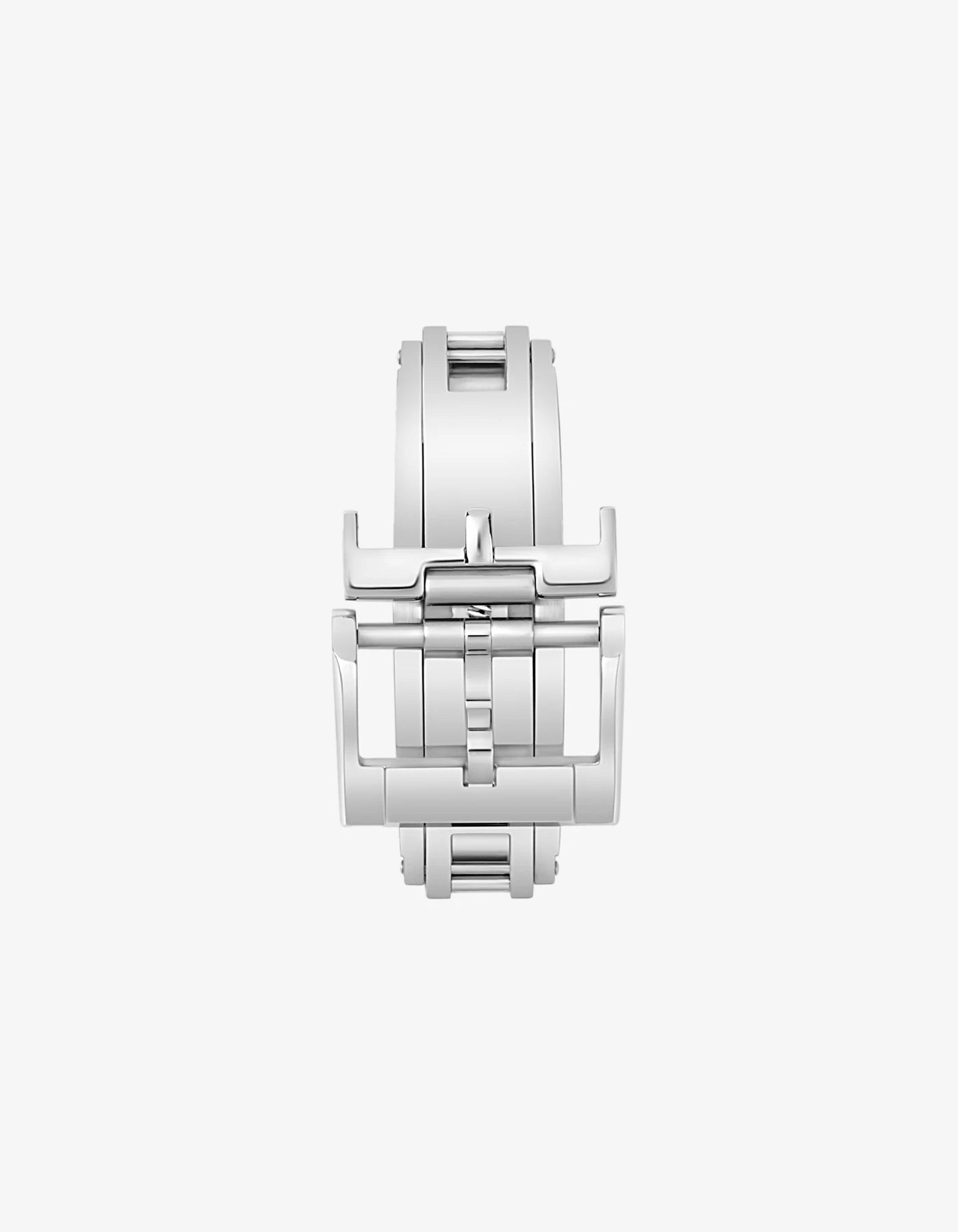 Front view of deployant clasp in stainless steel for leather straps – closed position