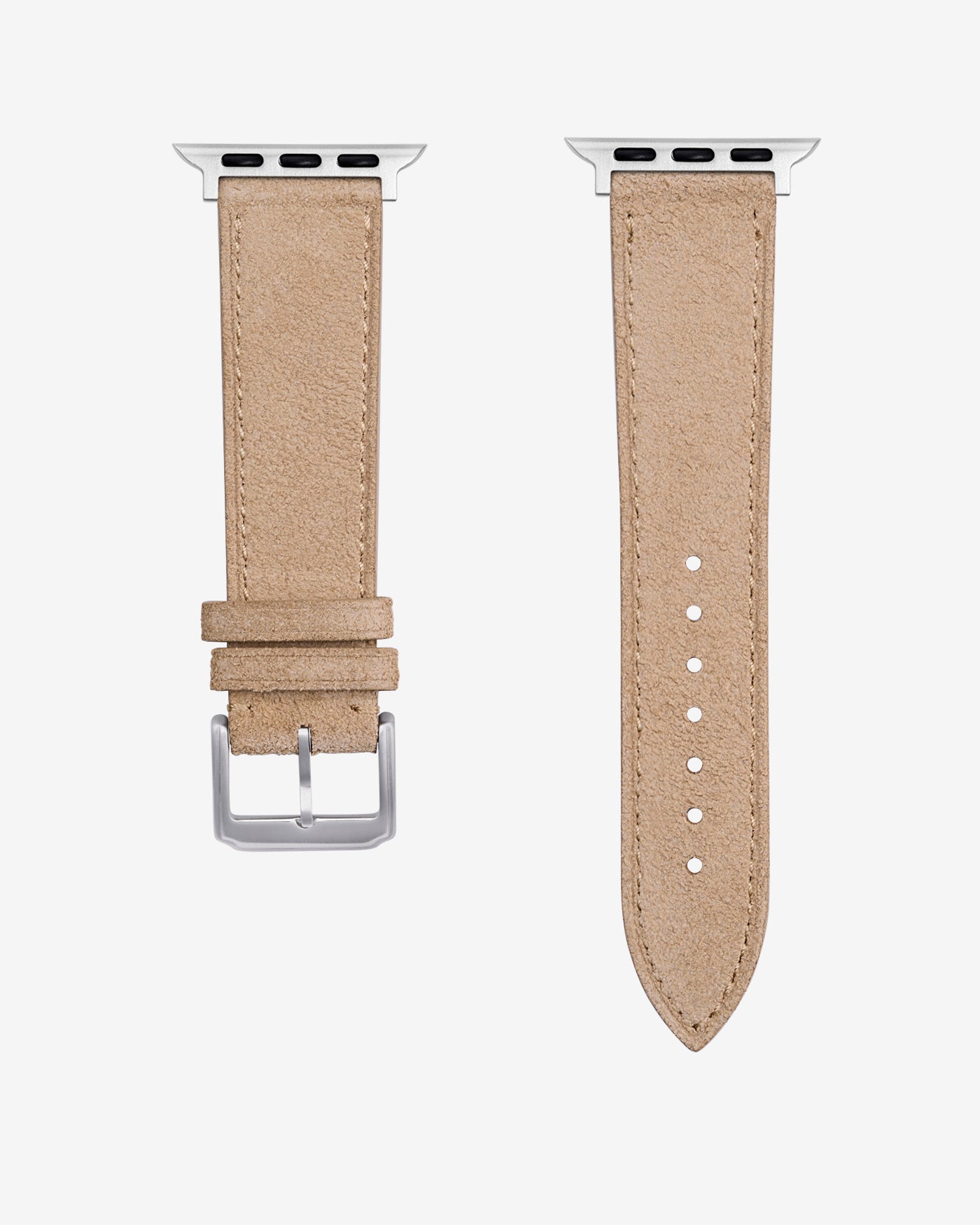Beige leather Apple Watch band in suede with silver buckle - in detail