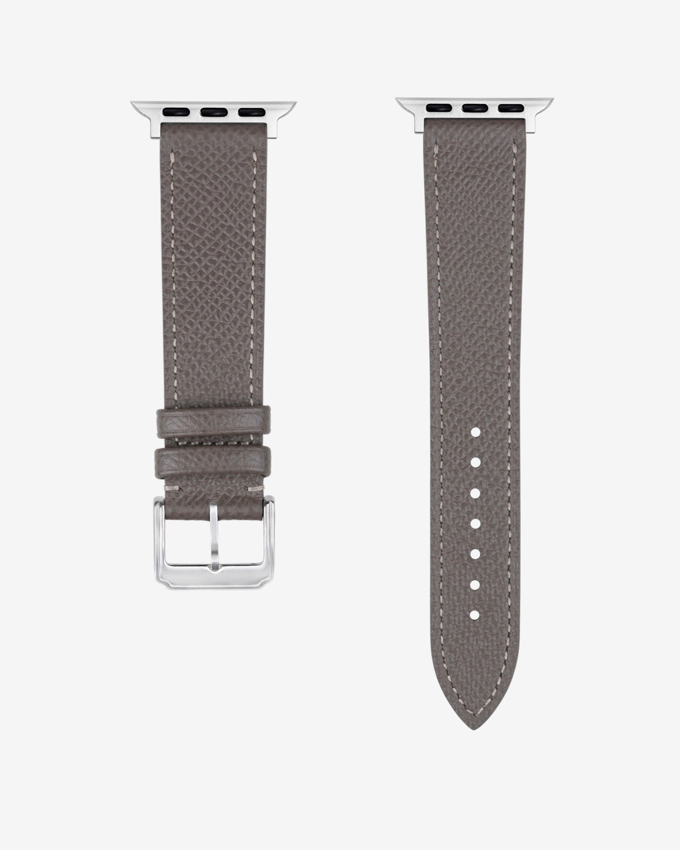 Grey leather Apple Watch band in Epsom with silver buckle - in detail