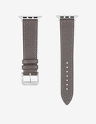 Grey leather Apple Watch band in Epsom with silver buckle - in detail