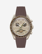 Omega watch with brown strap on a white background