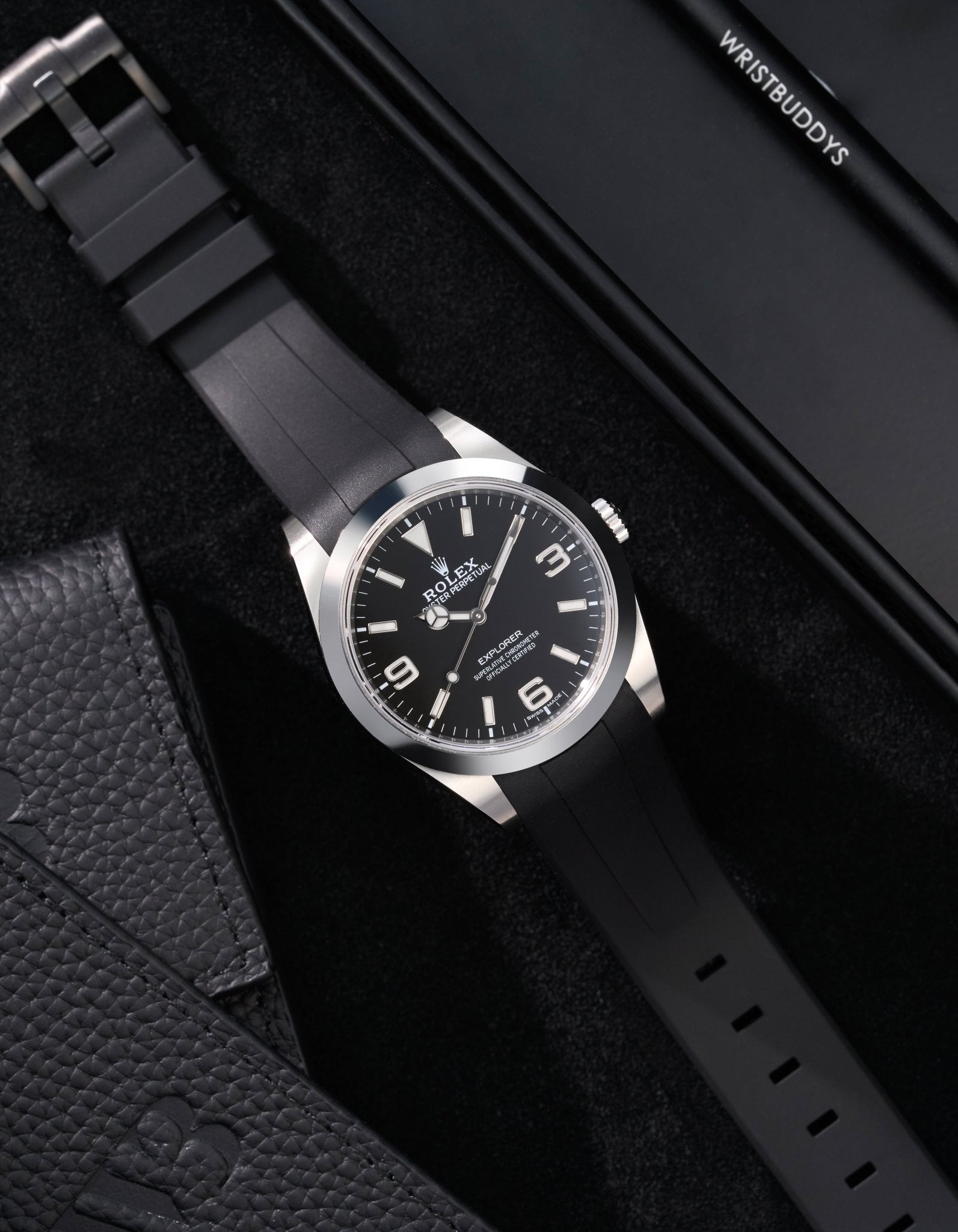 Wristbuddys Wristbuddy Klockarmband klockband rubberstrap rubber strap horus black svart black buckle clasp integrated premium rubber Rolex Submariner 16610, Rolex Submariner 116610, Rolex Submariner 14060, Rolex Submariner 114060 Rolex explorer 214270 14270 explorer club uhrenband rubber straps integrated black svart white blanco green blue orange hvit weiss schwartz