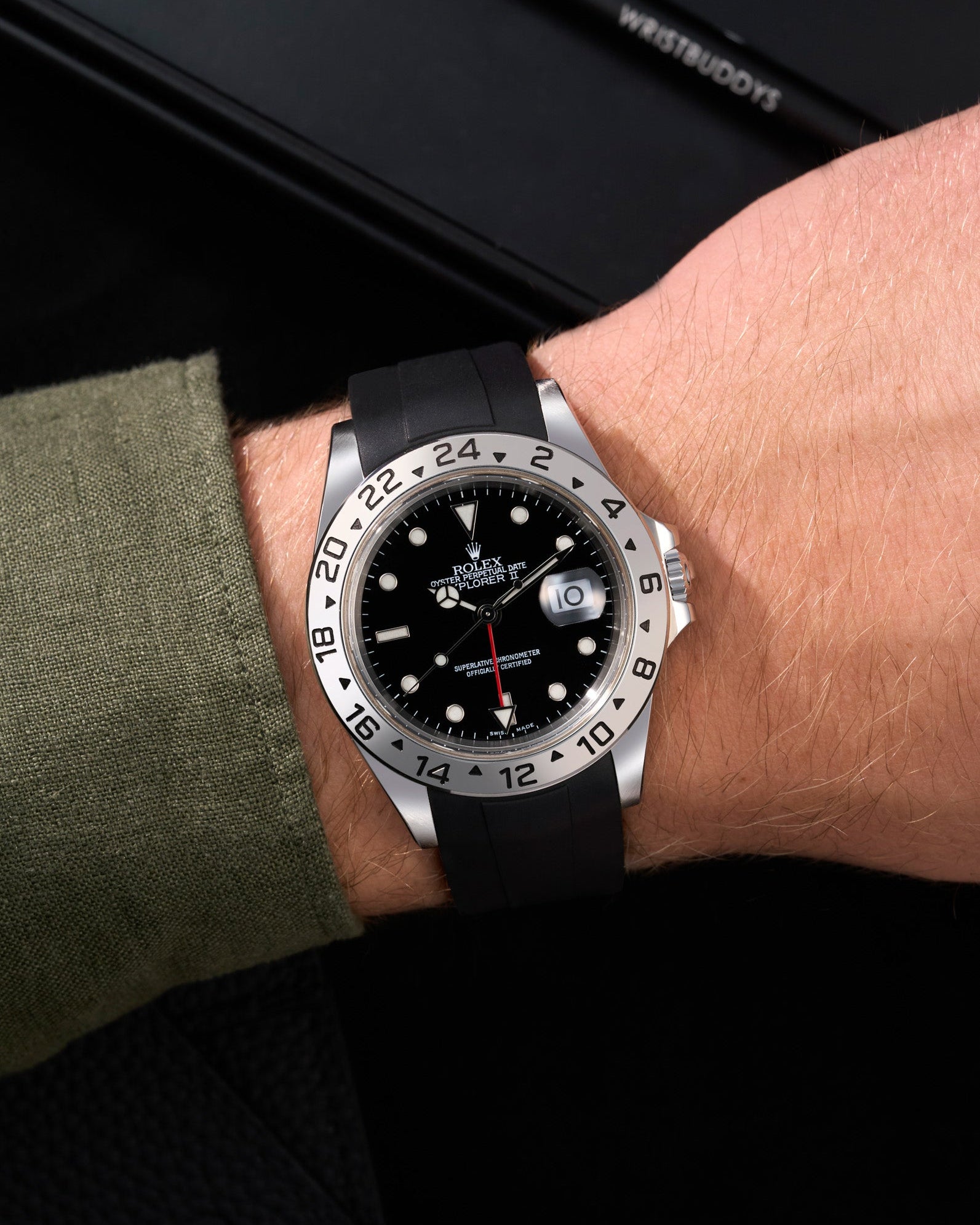 Wristbuddys Wristbuddy Klockarmband klockband rubberstrap rubber strap black svart black buckle clasp integrated premium rubber rubber straps integrated  Rolex Explorer  2 II 16570 polar black dial white dial Watch Strap watch band klockarmband uhrenband uhranarmband