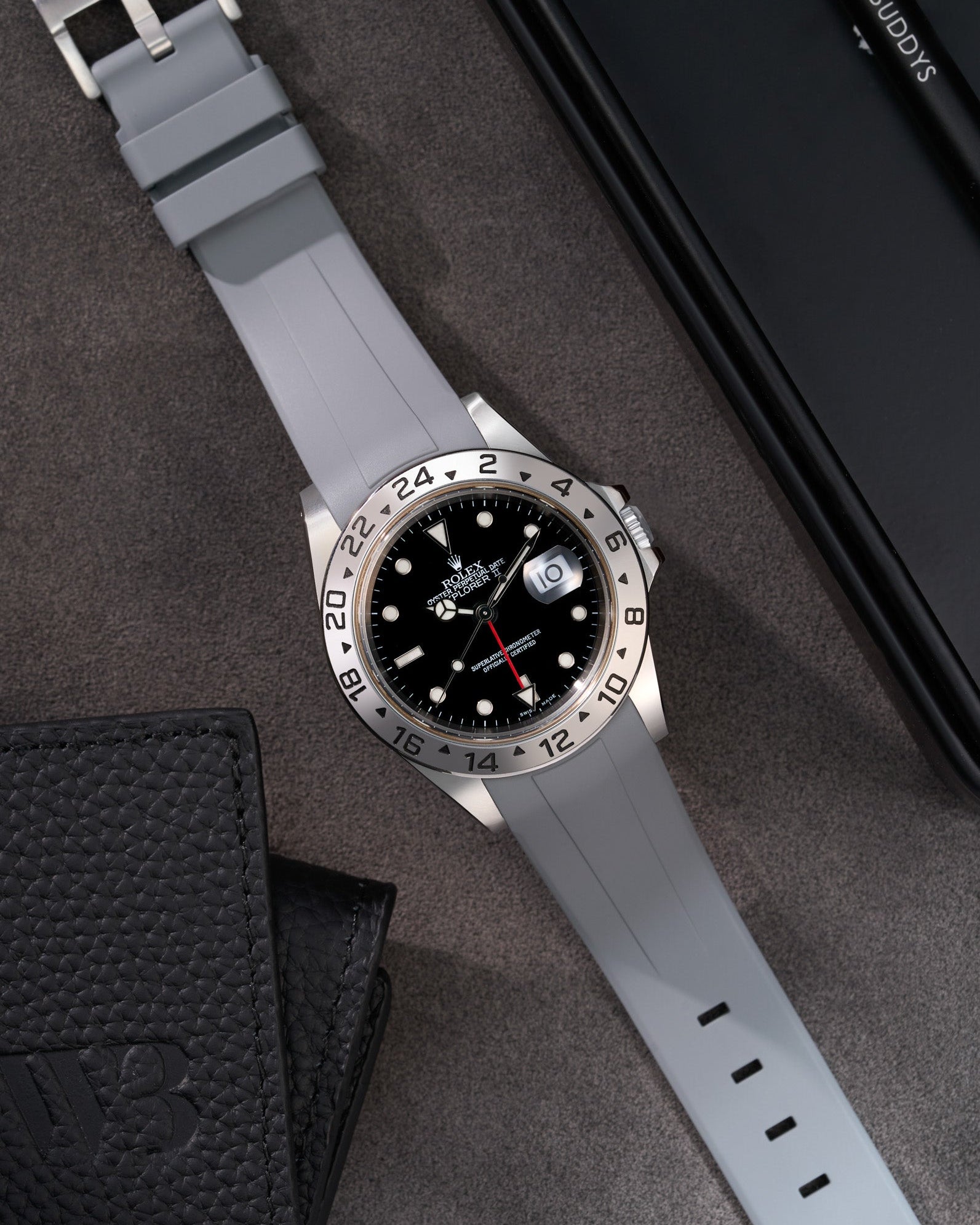 Wristbuddys Wristbuddy Klockarmband klockband rubberstrap rubber strap black svart black buckle clasp integrated premium rubber rubber straps integrated  Rolex Explorer  2 II 16570 polar black dial white dial Watch Strap watch band klockarmband uhrenband uhranarmband