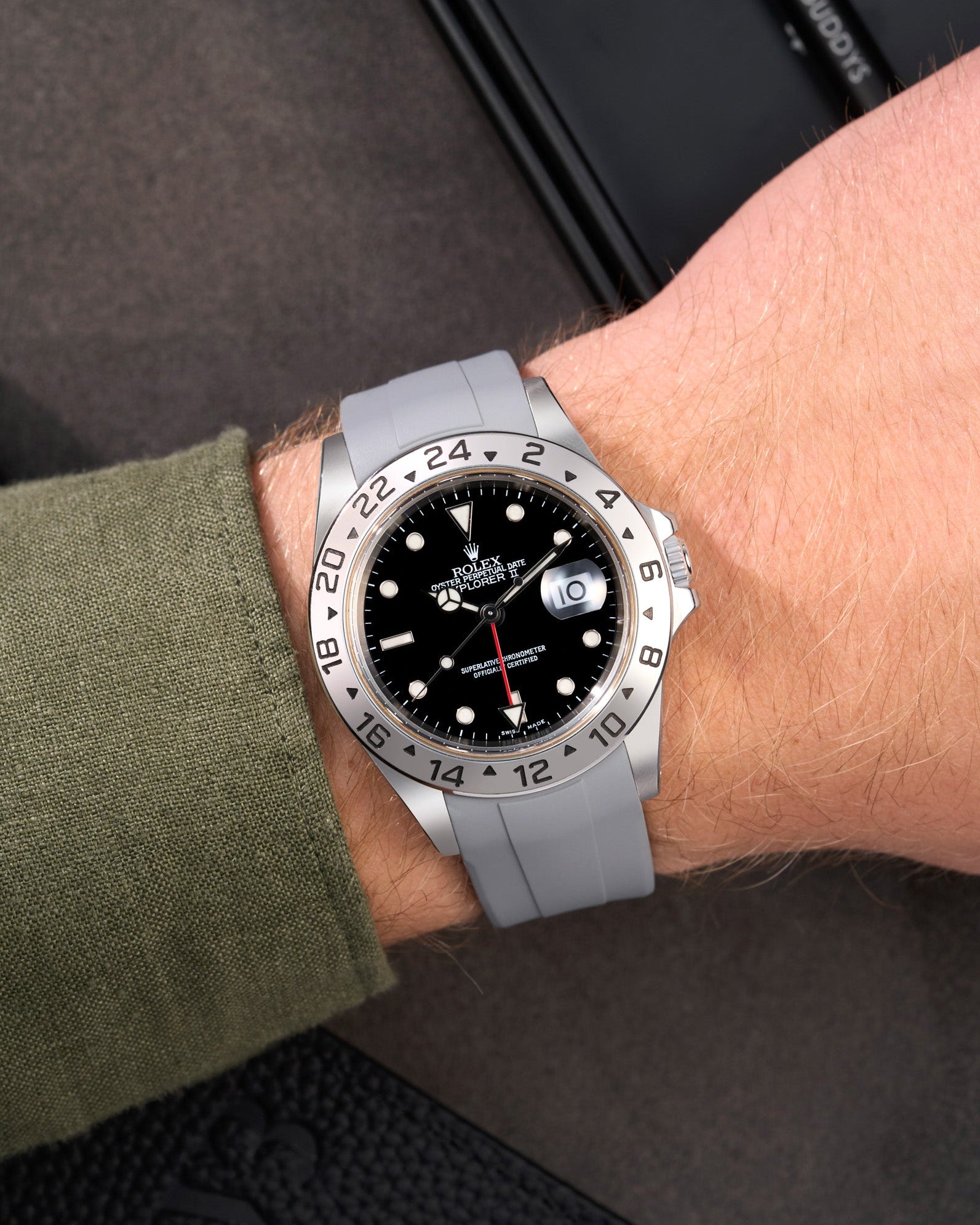 Wristbuddys Wristbuddy Klockarmband klockband rubberstrap rubber strap black svart black buckle clasp integrated premium rubber rubber straps integrated  Rolex Explorer  2 II 16570 polar black dial white dial Watch Strap watch band klockarmband uhrenband uhranarmband