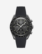 Black Omega  X Swatch Mercury  watch with detailed face on a white background