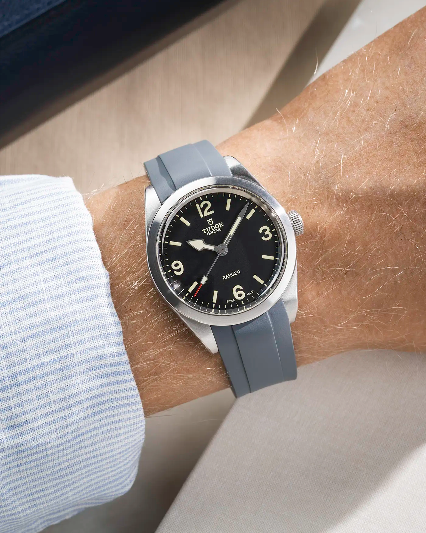 Grey Rubber Strap for Tudor Ranger 39mm - wrist shot