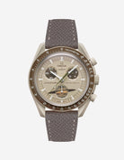 Grey Epsom leather strap on Omega x Swatch Mission to Saturn Watch