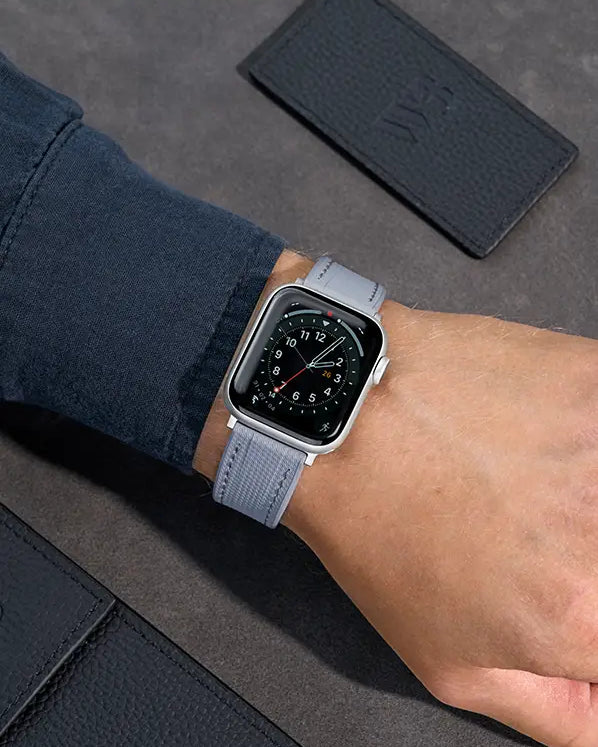 Grey Rubber Apple Watch Band on wrist