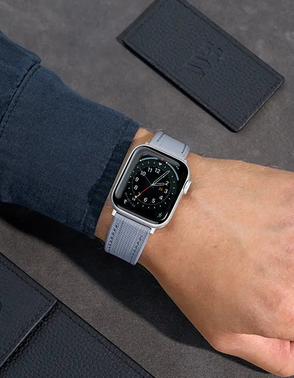 Grey Rubber Apple Watch Band on wrist