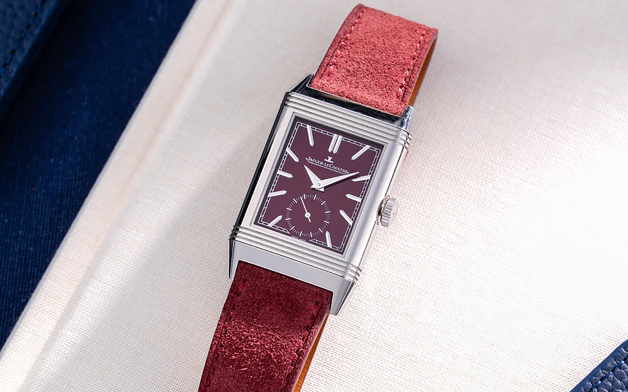 Suede leather strap for Jaeger-LeCoultre Reverso with burgundy dial – JLC compatible watch band