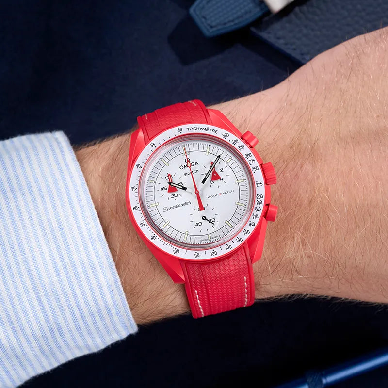 Red rubber strap for Moonswatch Mission to Mars