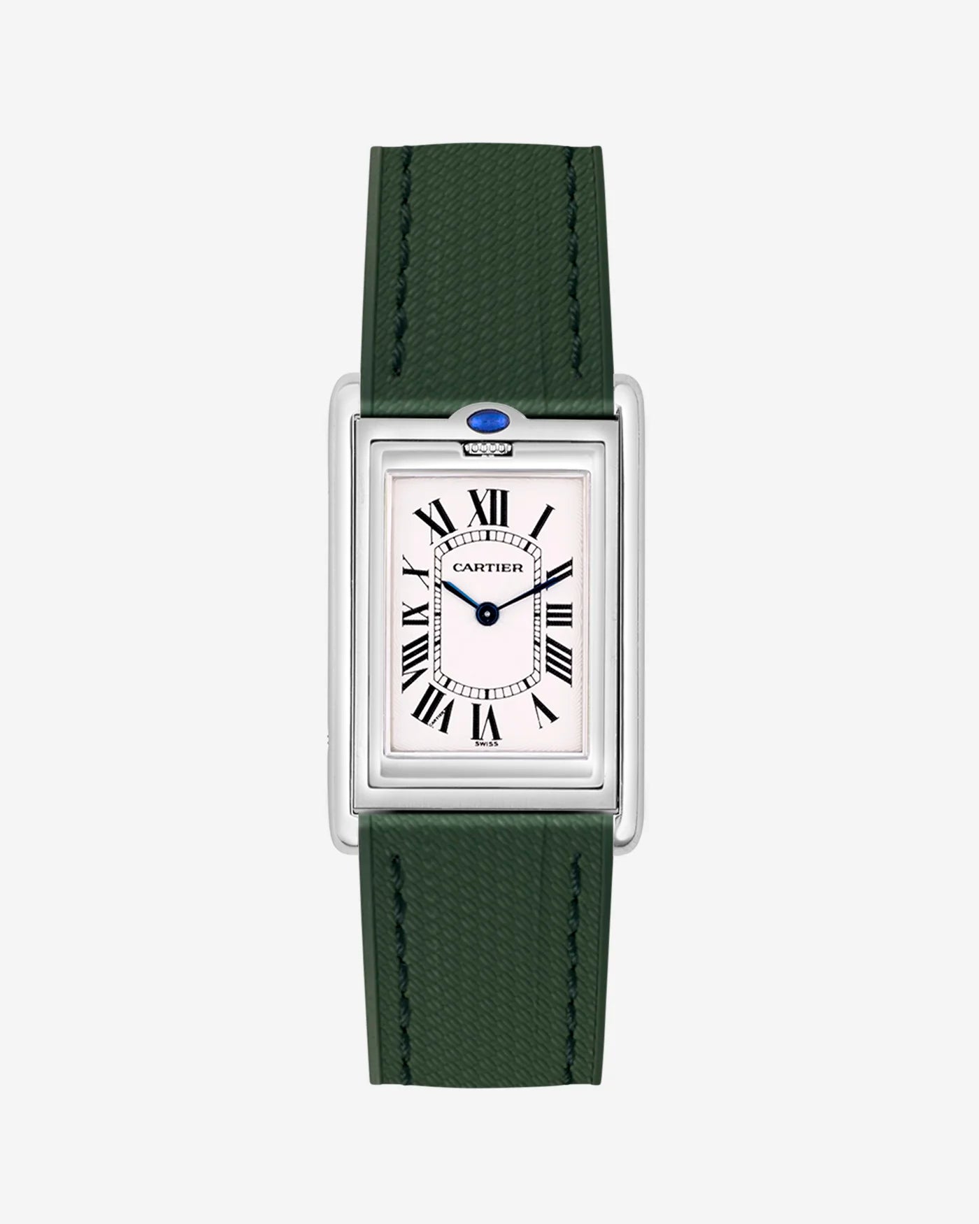 Military Green rubber strap mounted on Cartier Basculante 20mm – replacement watch band with stainless steel clasp