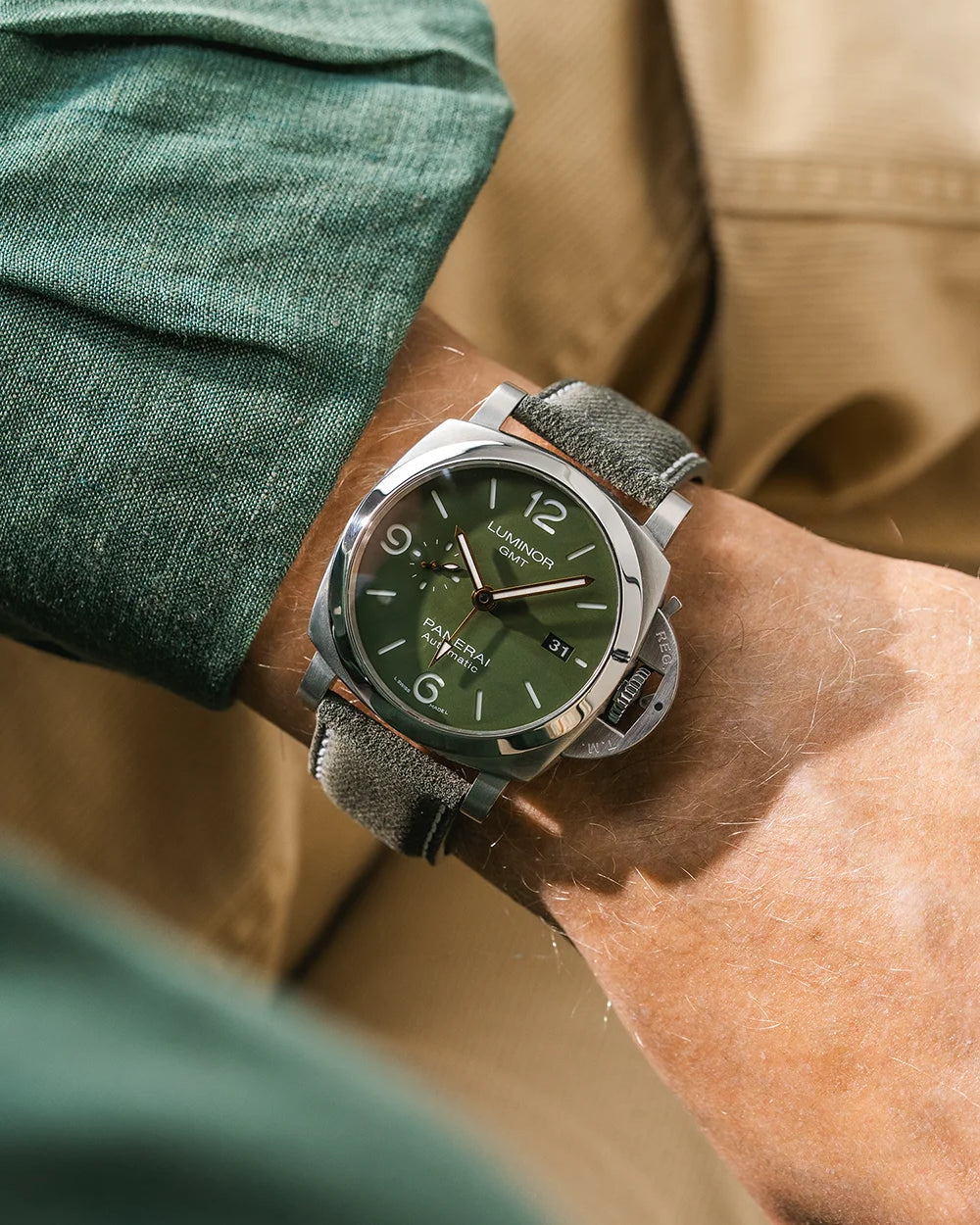 Military Green Denim Strap for Panerai wrist shot