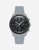 dark grey vertech rubber watch strap on Omega X Swatch Mission to the Moon