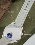 Beige Vertech rubber strap for MoonSwatch Mission on Earth Desert – seamless fitting, reinforced holes and spring bar system.