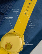 Vertech Yellow rubber strap for MoonSwatch Mission to the New Moon – soft silicone, precision-cut holes and smooth integration.