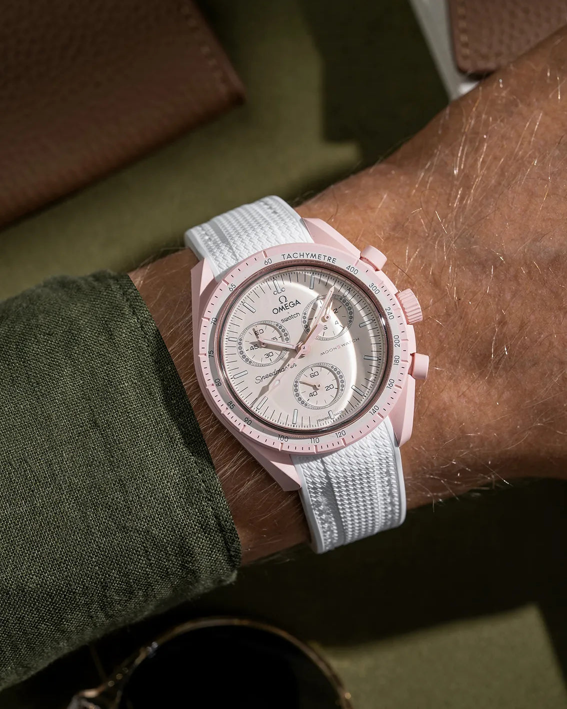 White rubber strap for MoonSwatch Mission to Venus - wrist shot