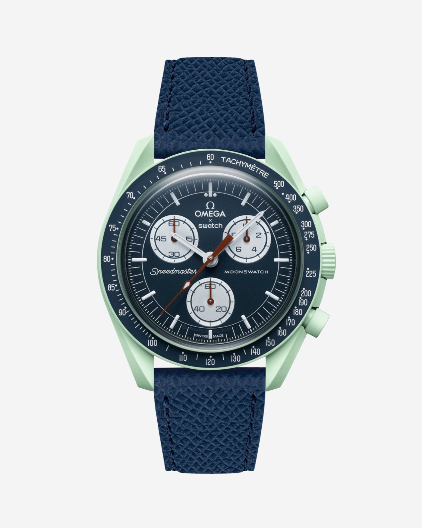 Navy Blue Epsom leather strap on Omega x Swatch Mission on Earth watch