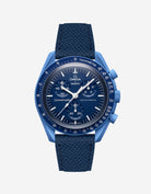 Navy Blue Epsom leather strap on Omega x Swatch Mission to Neptune watch
