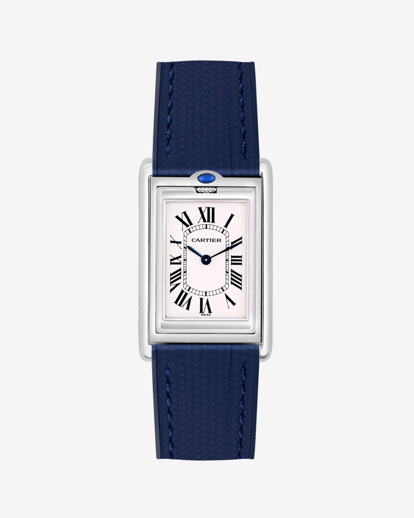 Navy Blue rubber strap mounted on Cartier Basculante 20mm – replacement watch band with stainless steel clasp