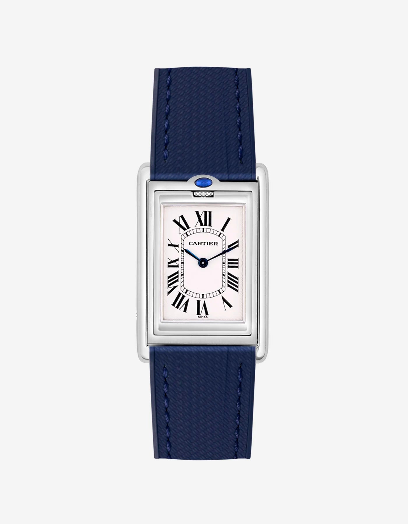 Navy Blue rubber strap mounted on Cartier Basculante 20mm – replacement watch band with stainless steel clasp